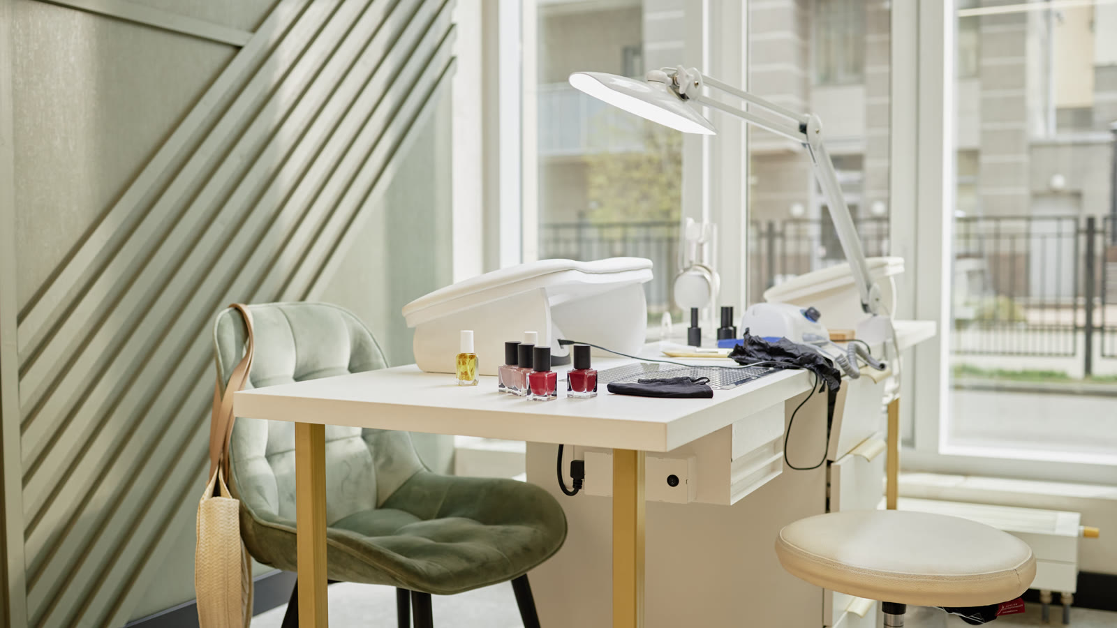 Empty manicure table in a nail salon waiting for a client